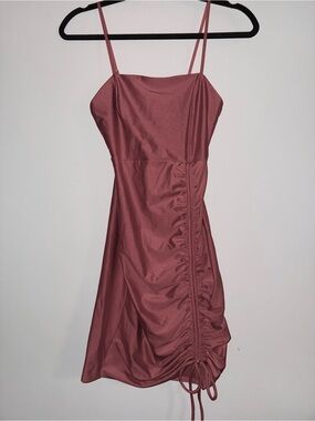 Satin Ruched Bodycon Dress in Dusty Rose